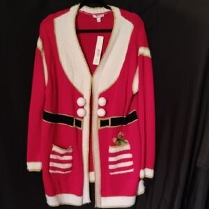 HO HO HO - Perfect For The Holidays Red/Gold and White Women's Cardigan